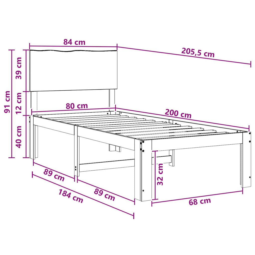 vidaXL Łóżko pojedyncze z zagłówkiem ROSTOCK Ciemny brąz 80 x 200 cm