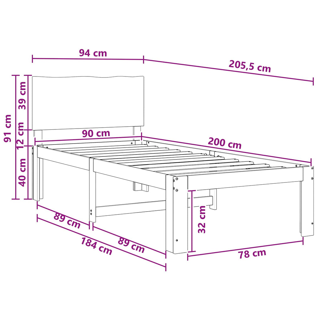 vidaXL Łóżko pojedyncze z zagłówkiem ROSTOCK Ciemny brąz 90 x 200 cm