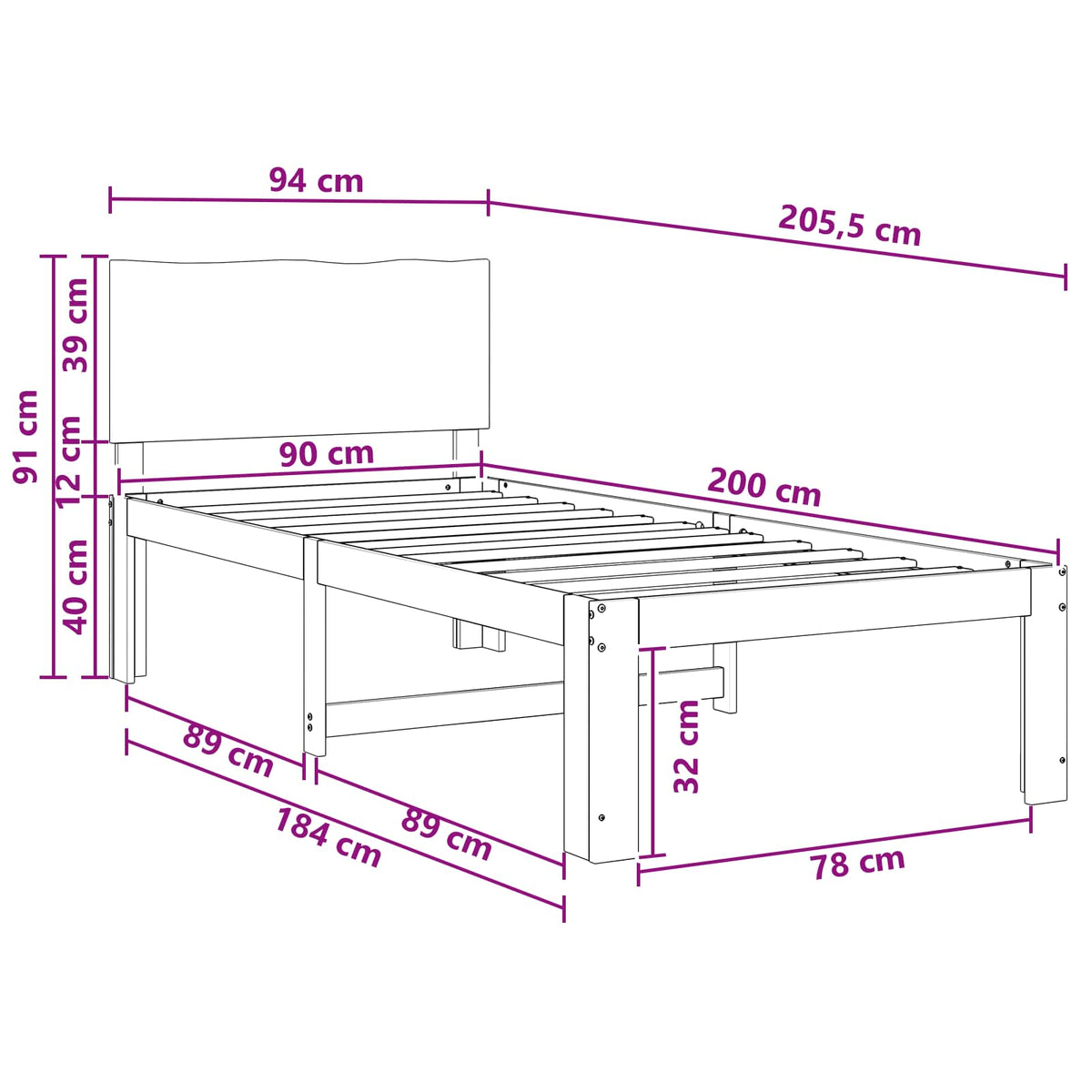 vidaXL Łóżko pojedyncze z zagłówkiem ROSTOCK Ciemny brąz 90 x 200 cm
