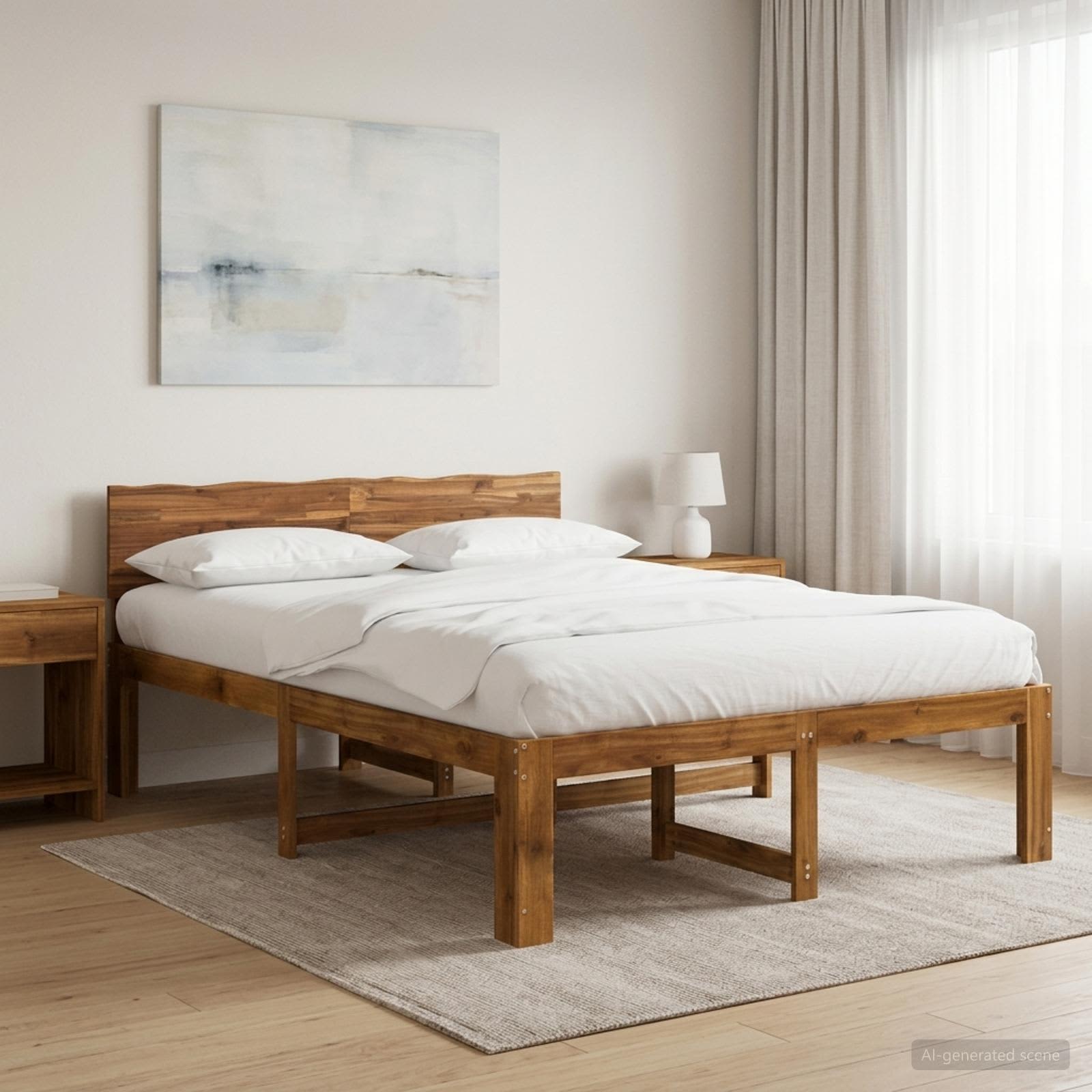 vidaXL Podwójna rama łóżka z wezgłowiem ROSTOCK naturalny 135 x 190 cm