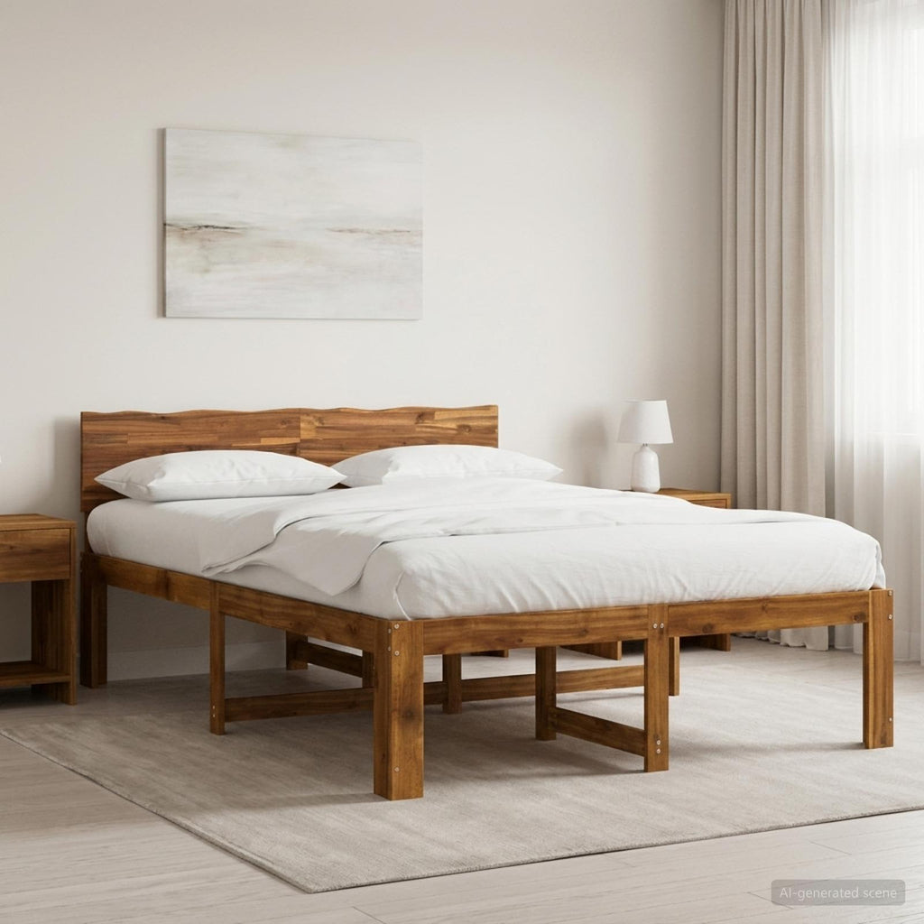 vidaXL Podwójna rama łóżka z wezgłowiem ROSTOCK naturalny 140 x 200 cm