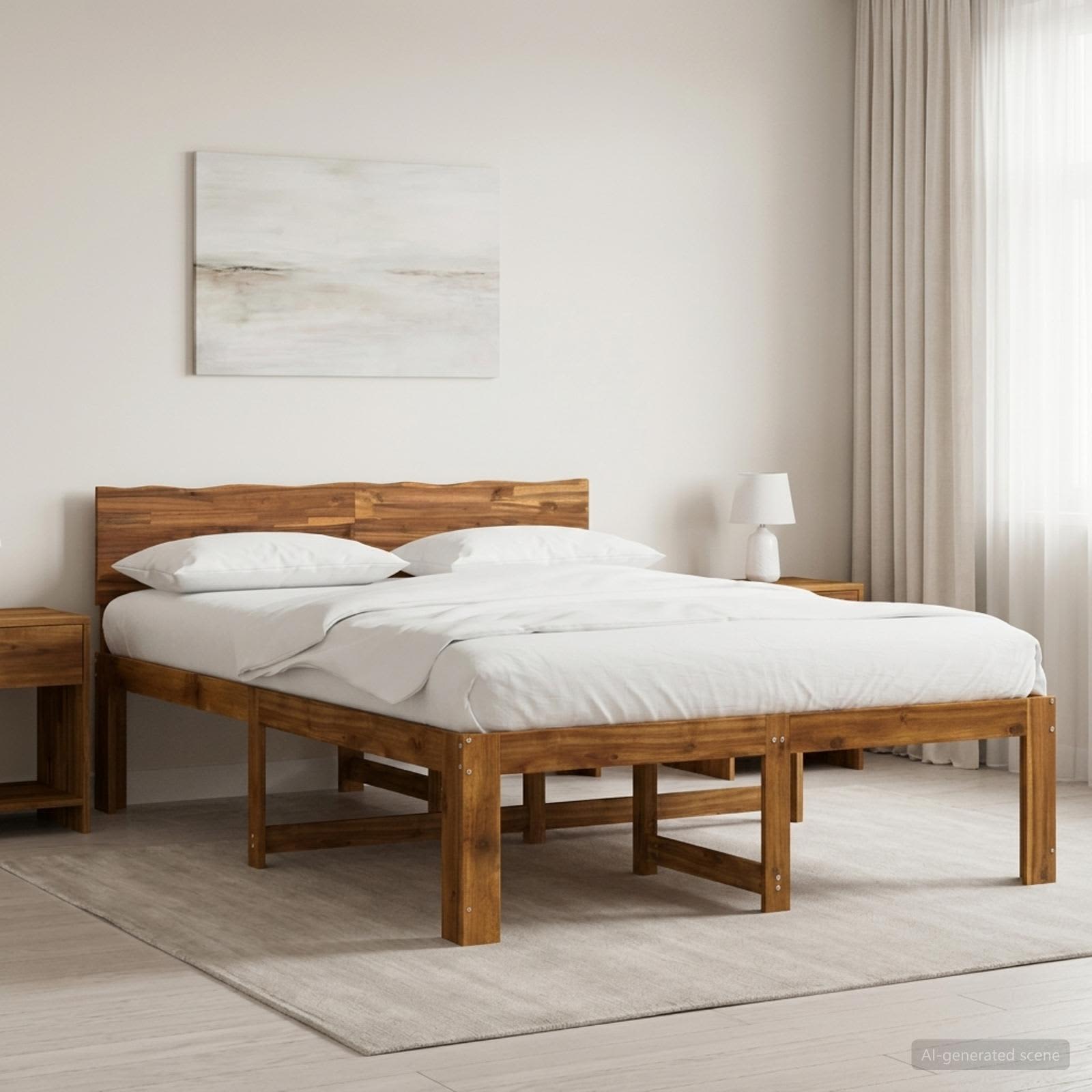 vidaXL Podwójna rama łóżka z wezgłowiem ROSTOCK naturalny 140 x 200 cm
