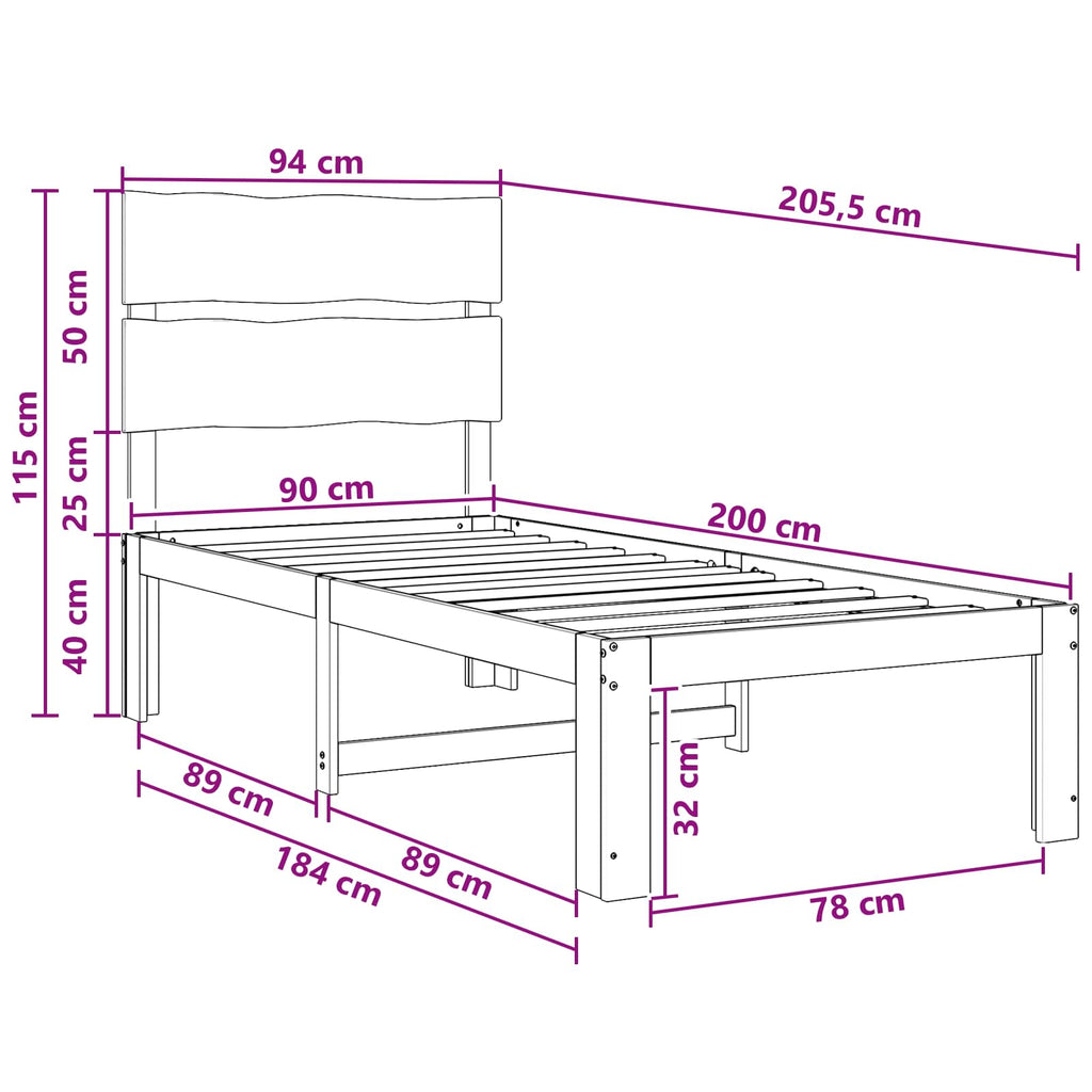 vidaXL Łóżko pojedyncze z zagłówkiem ROSTOCK Ciemny brąz 90 x 200 cm