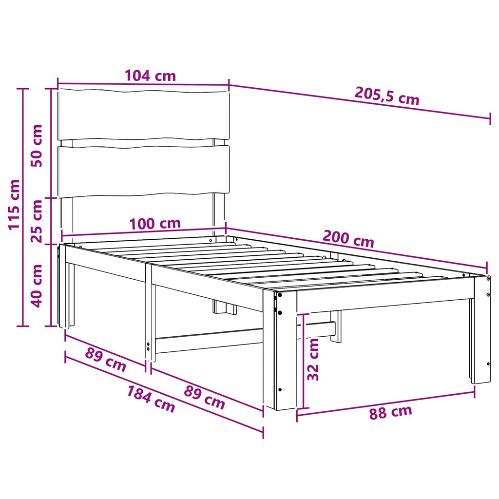 vidaXL Łóżko pojedyncze z zagłówkiem ROSTOCK Biały 100 x 200 cm
