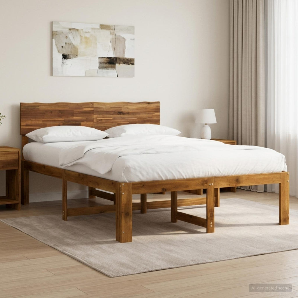 vidaXL Podwójna rama łóżka z wezgłowiem ROSTOCK naturalny 137 x 190 cm