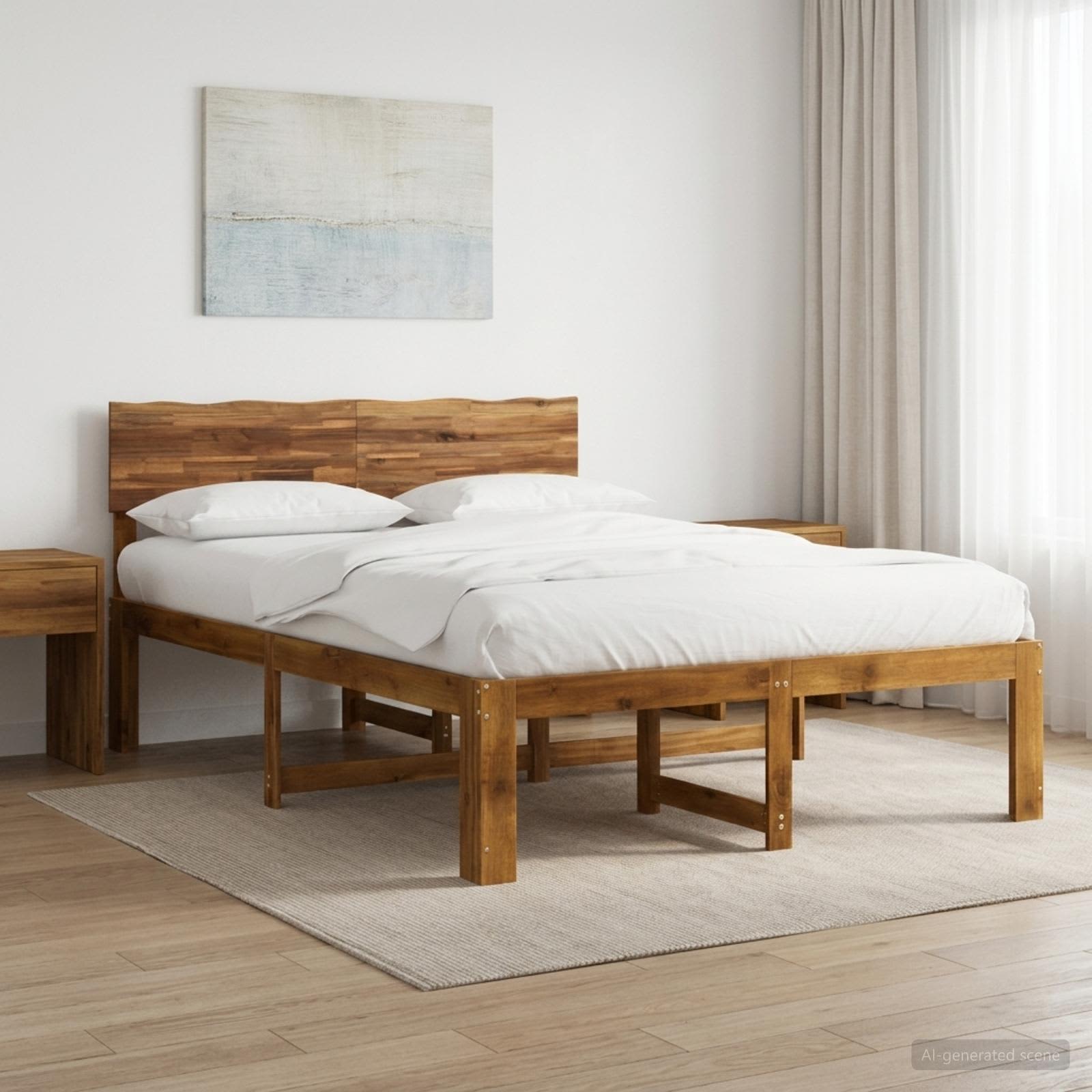 vidaXL Podwójna rama łóżka z wezgłowiem ROSTOCK naturalny 137 x 190 cm