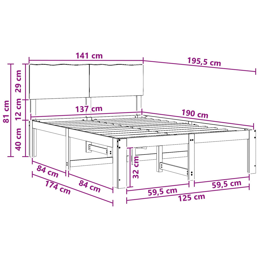 vidaXL Podwójna rama łóżka z wezgłowiem ROSTOCK naturalny 137 x 190 cm
