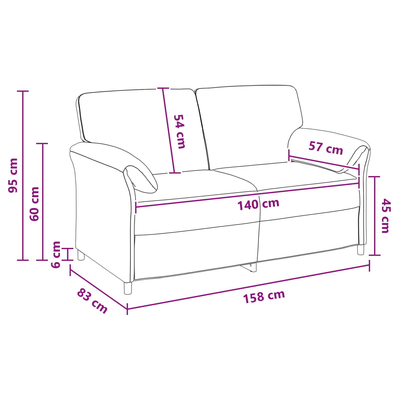 vidaXL Sofa dwuosobowa żółty 158 x 83 x 95 cm Welur