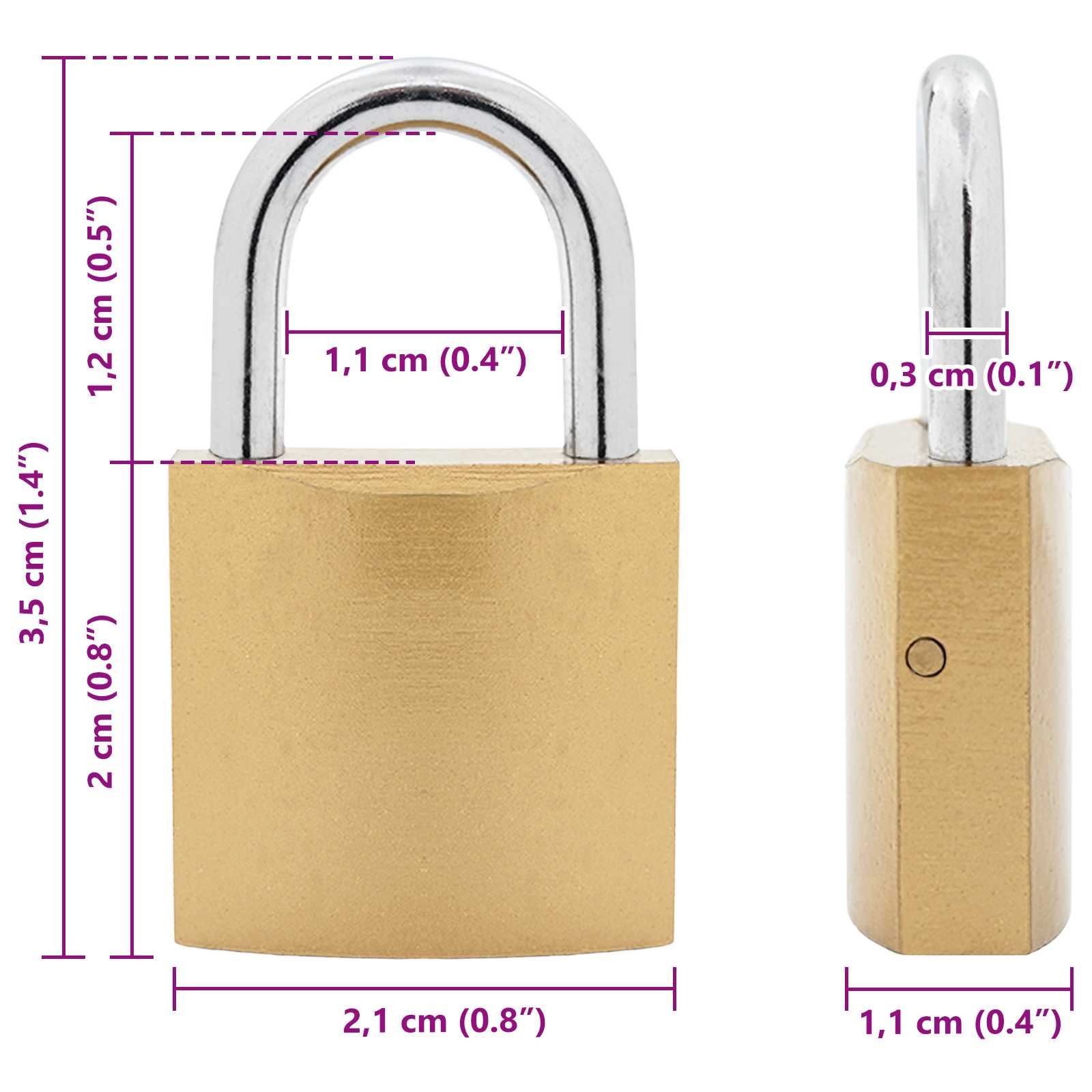 vidaXL Zamek U z kluczami 2 pcs Mosiądz Żelazo