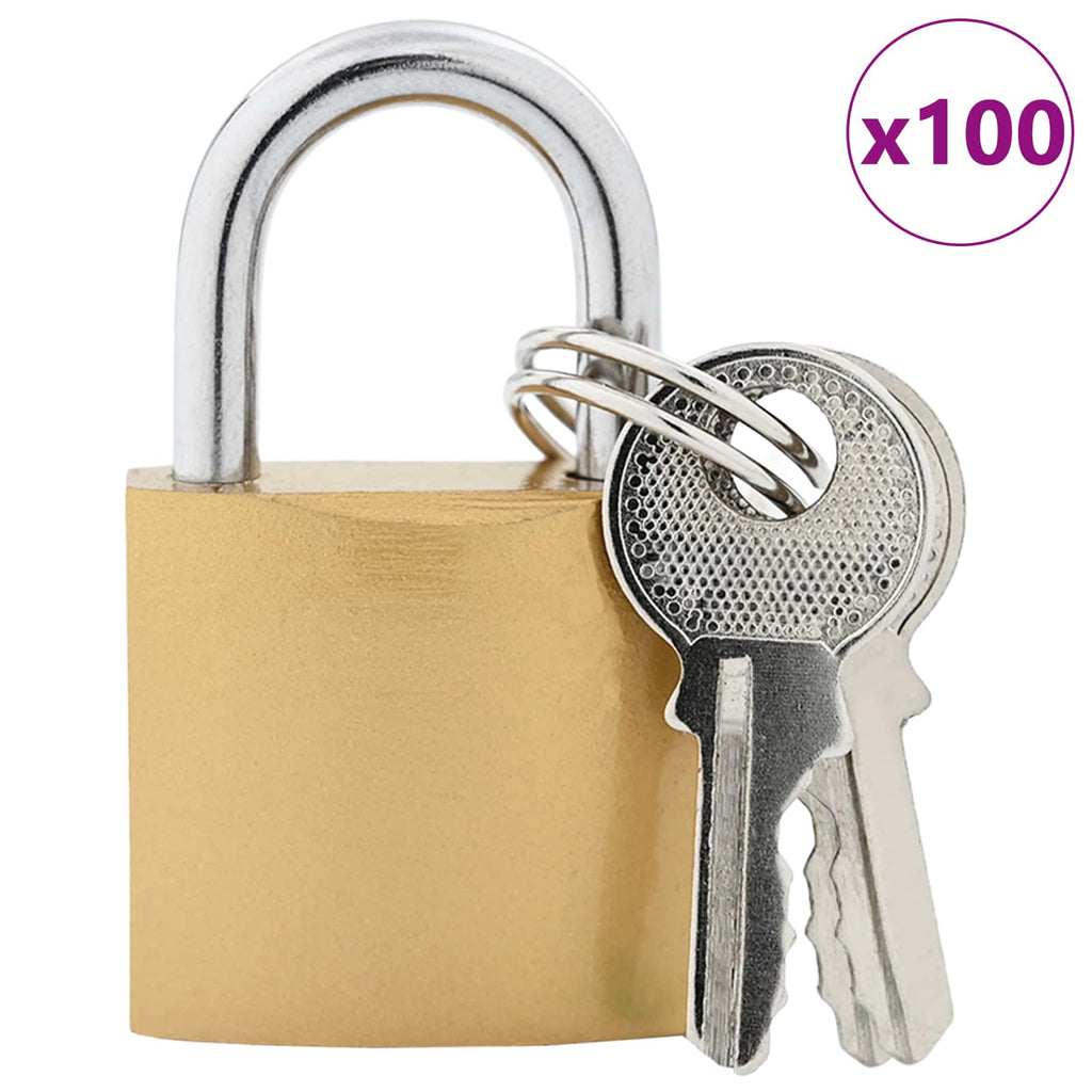 vidaXL Zamek U z kluczami 100 pcs Mosiądz Żelazo