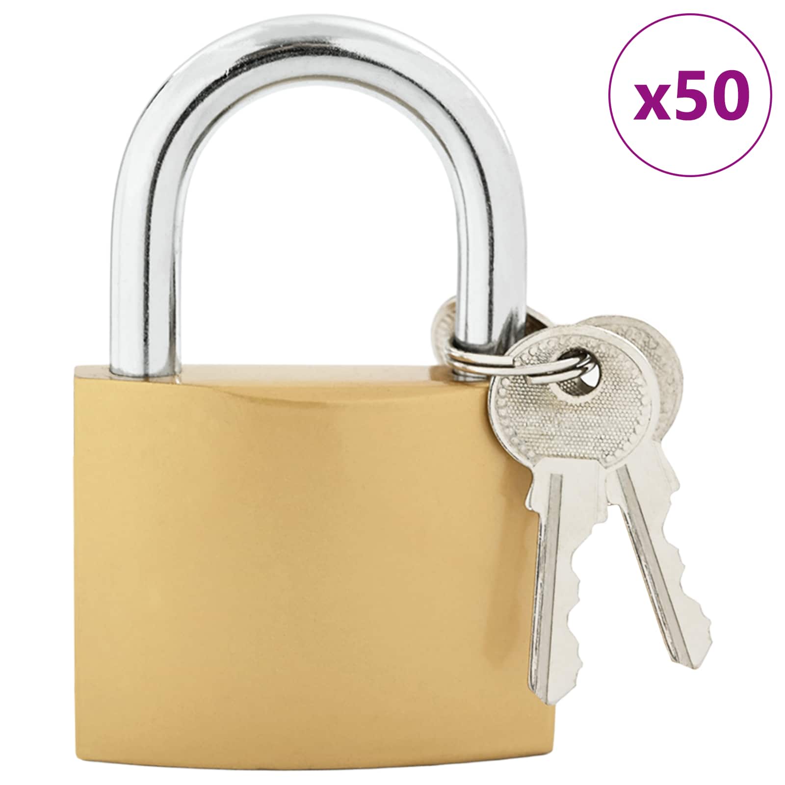 vidaXL Zamek U z kluczami 50 pcs Mosiądz Żelazo