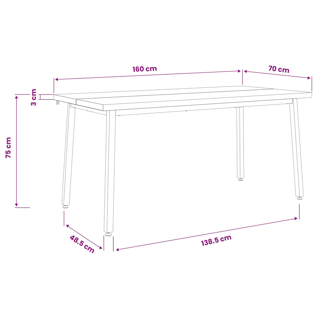 vidaXL Kwadratowy stół do jedzenia 160 x 70 x 75 cm Lite Drewno Akacji