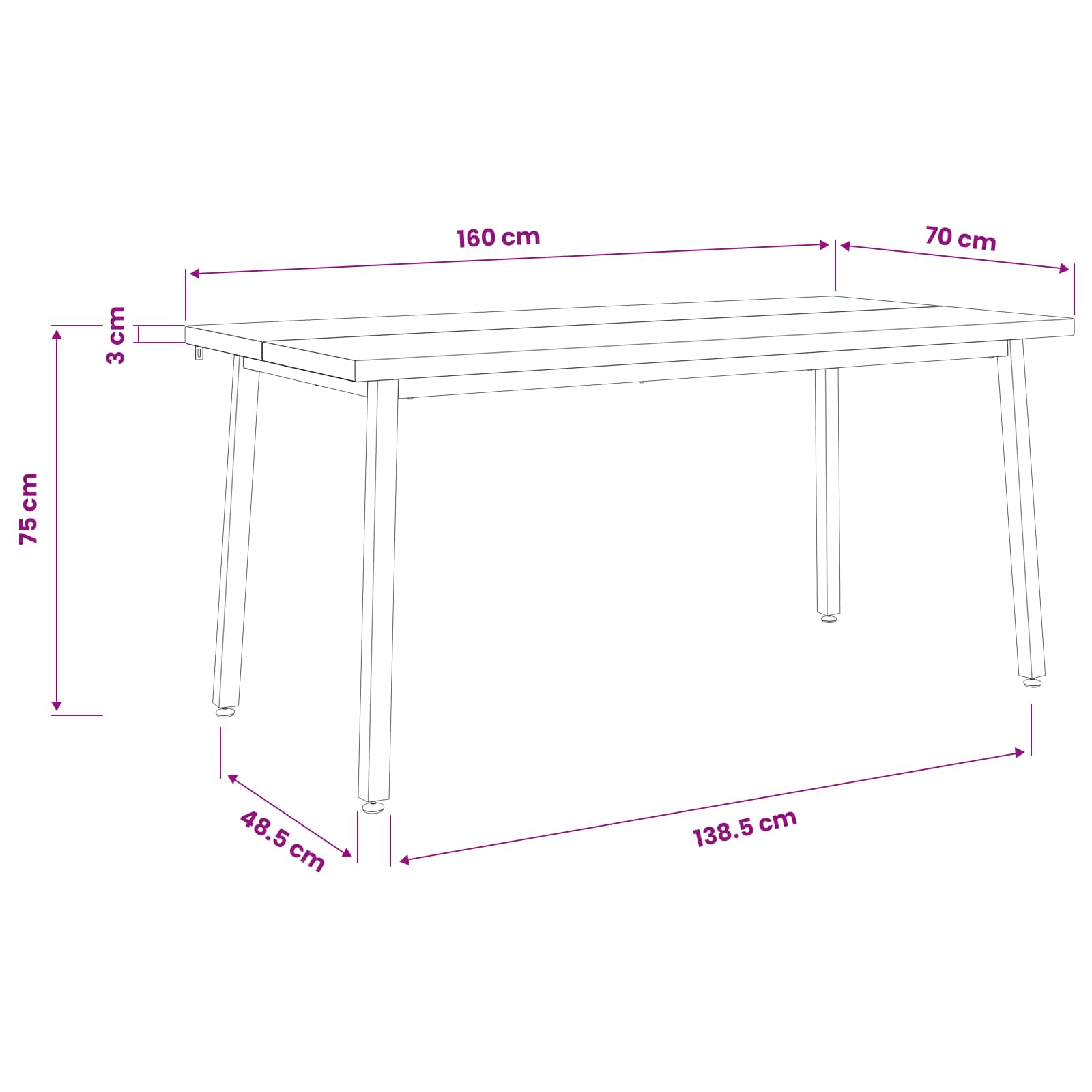 vidaXL Kwadratowy stół do jedzenia 160 x 70 x 75 cm Lite Drewno Akacji