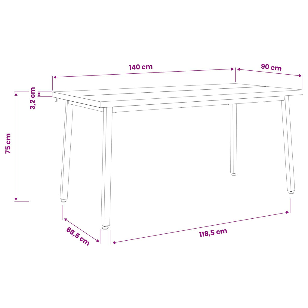 vidaXL Kwadratowy stół do jedzenia 140 x 90 x 75 cm Lite Drewno Akacji