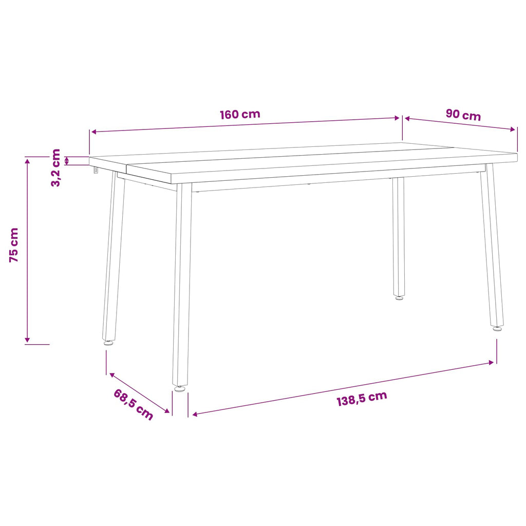 vidaXL Kwadratowy stół do jedzenia 160 x 90 x 75 cm Lite Drewno Akacji