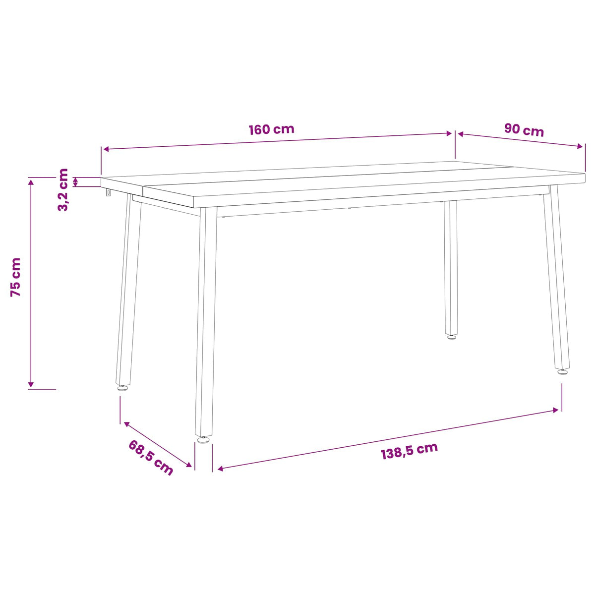 vidaXL Kwadratowy stół do jedzenia 160 x 90 x 75 cm Lite Drewno Akacji