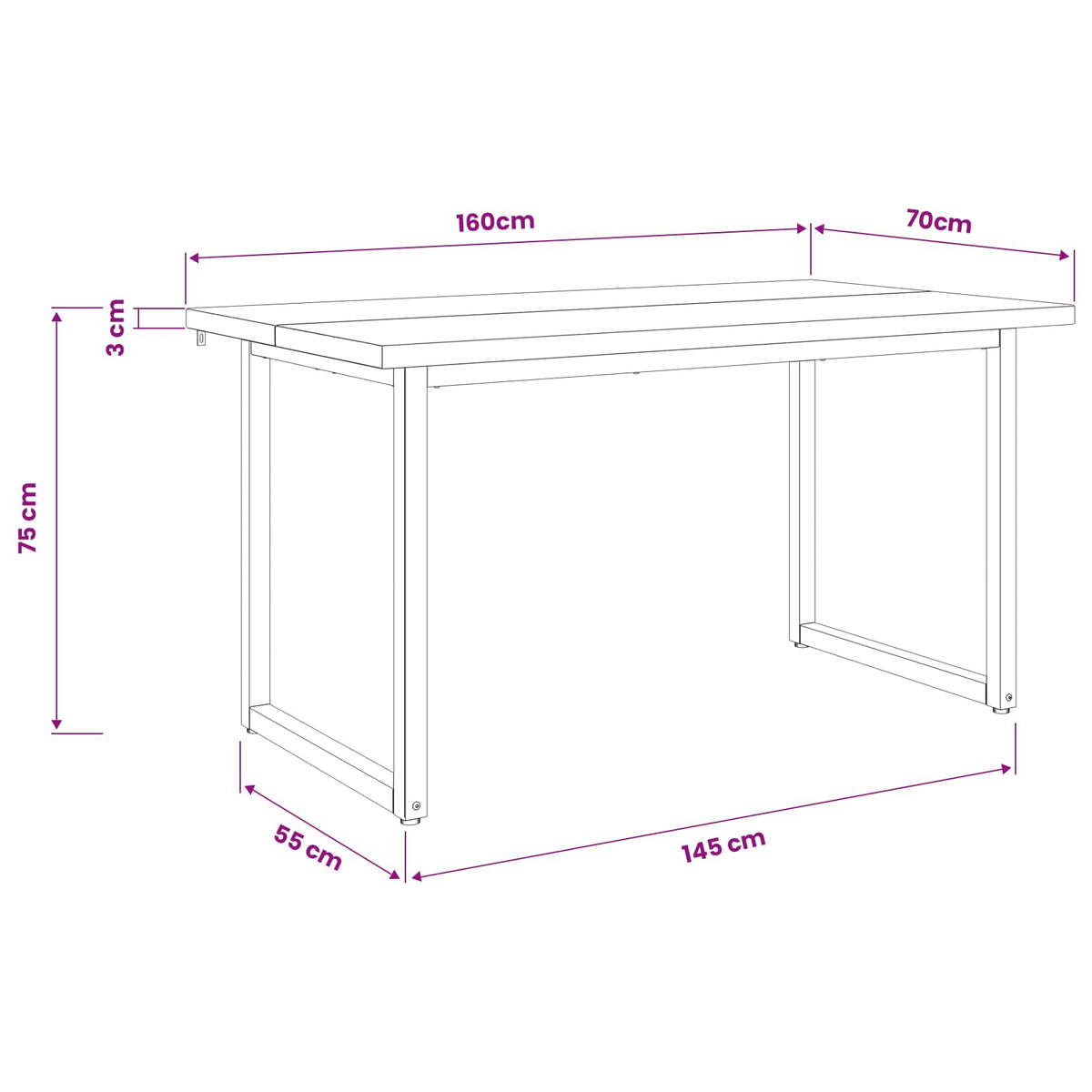 vidaXL Kwadratowy stół do jedzenia 160 x 70 x 75 cm Lite Drewno Akacji