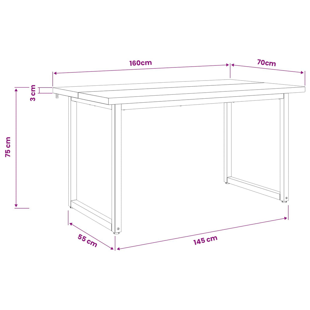 vidaXL Kwadratowy stół do jedzenia 160 x 70 x 75 cm Lite Drewno Akacji