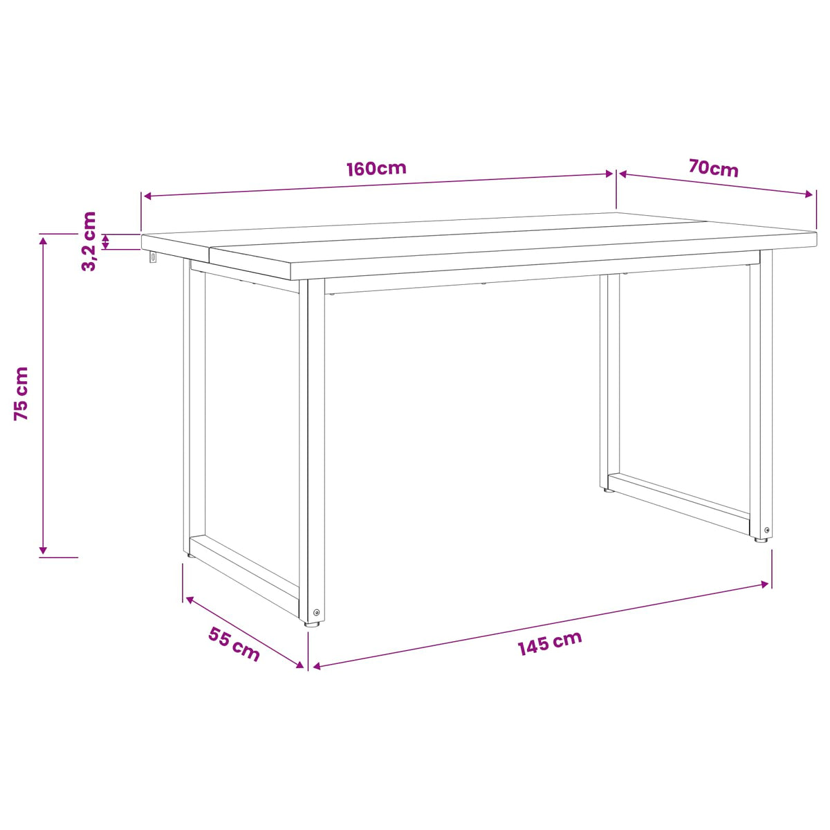 vidaXL Kwadratowy stół do jedzenia 160 x 70 x 75 cm Lite Drewno Akacji