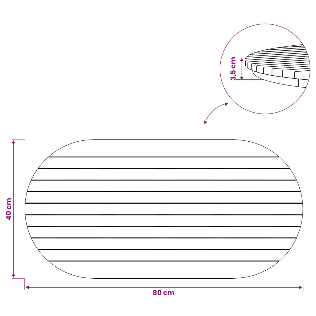 vidaXL Blat stołu 80 x 40 x 3,5 cm Owalny Lite drewno teakowe