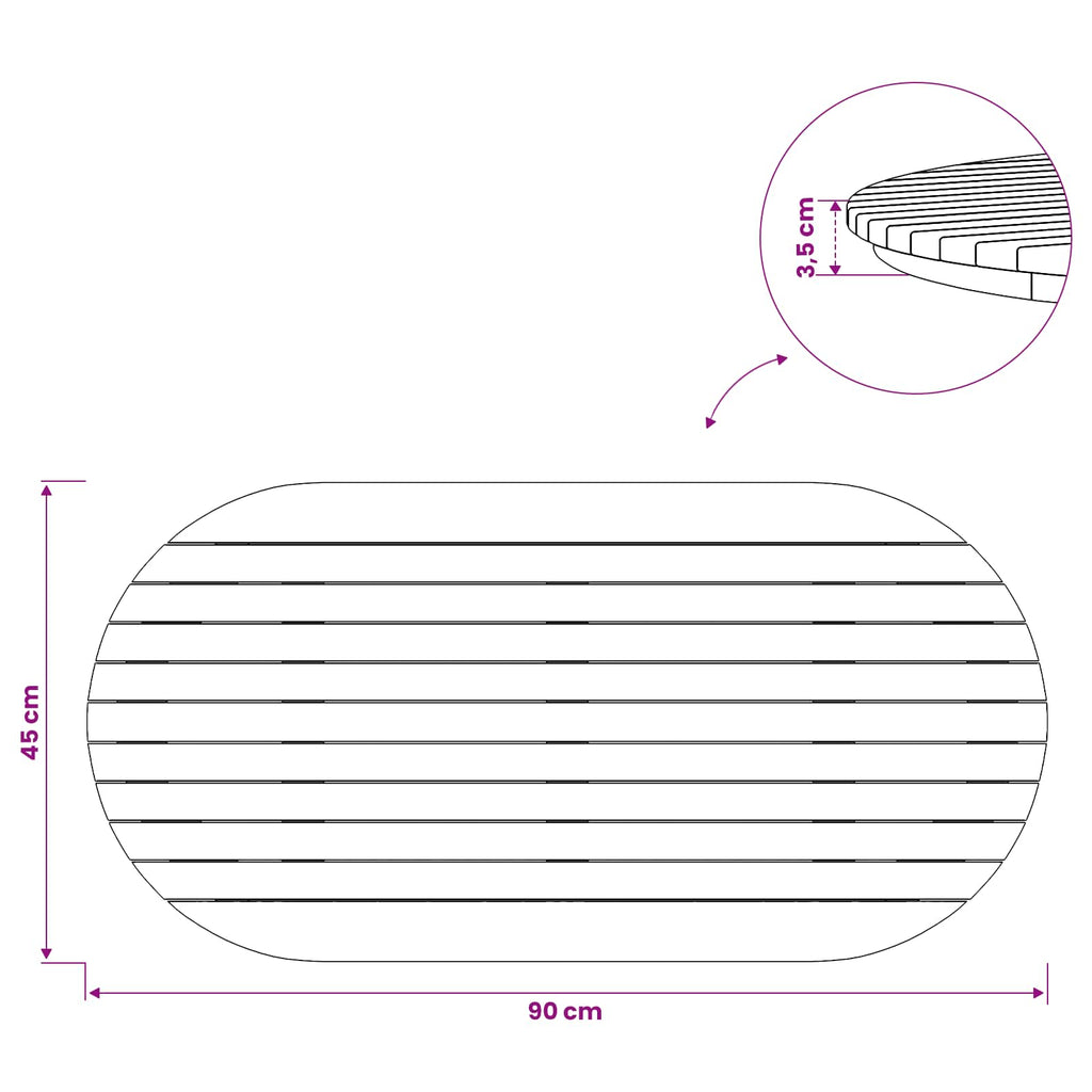 vidaXL Blat stołu 90 x 45 x 3,5 cm Owalny Lite drewno teakowe