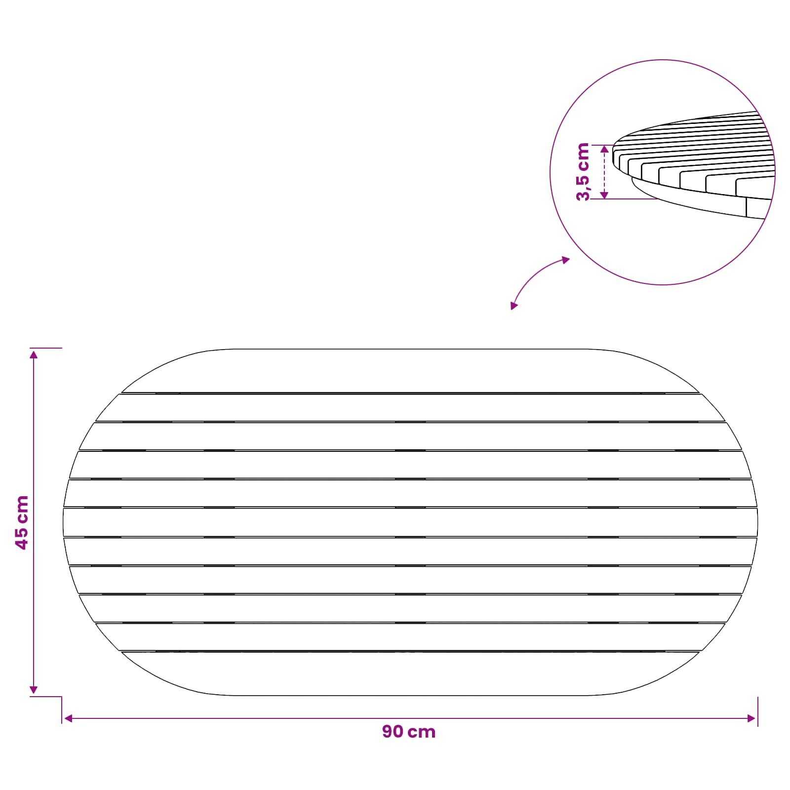 vidaXL Blat stołu 90 x 45 x 3,5 cm Owalny Lite drewno teakowe