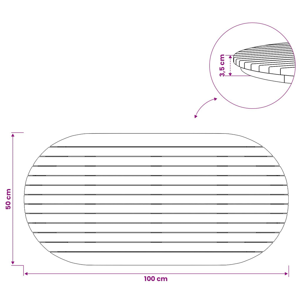 vidaXL Blat stołu 100 x 50 x 3,5 cm Owalny Lite drewno teakowe