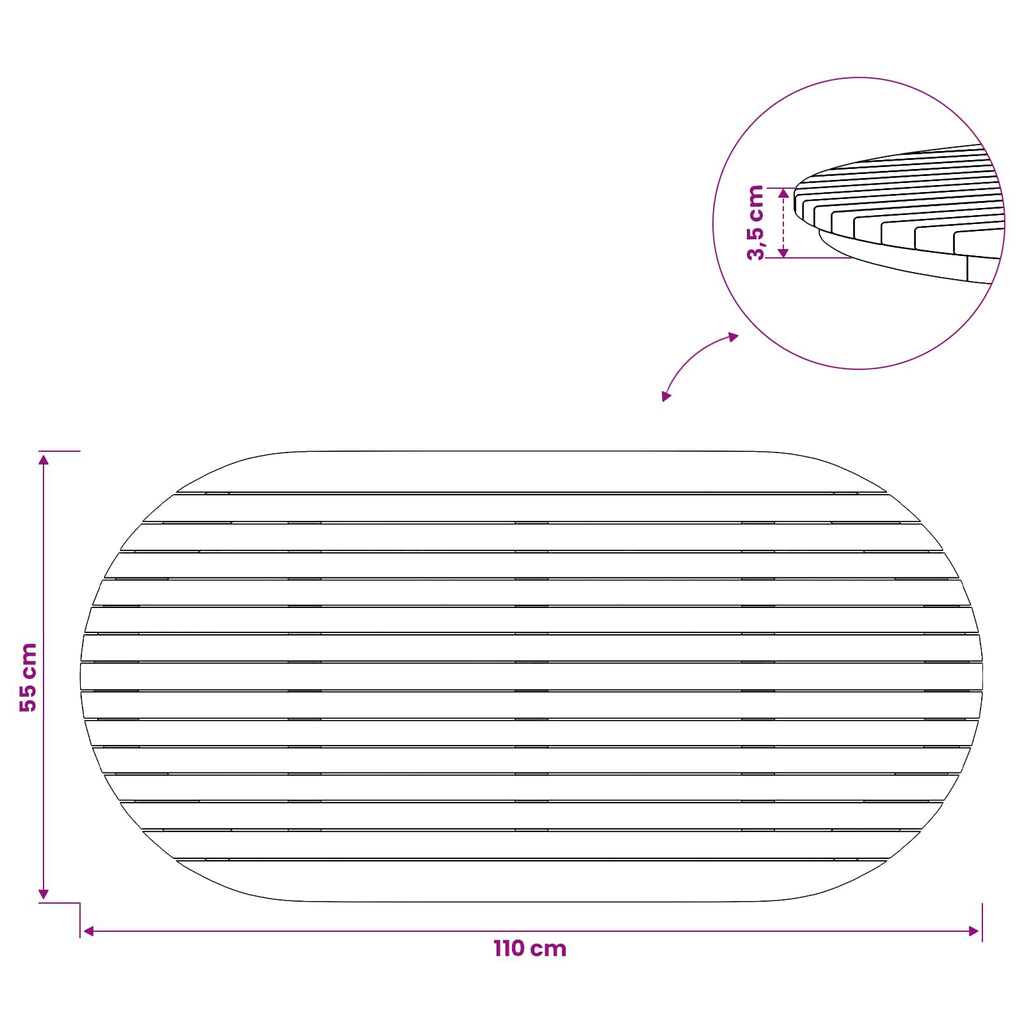 vidaXL Blat stołu 110 x 55 x 3,5 cm Owalny Lite drewno teakowe