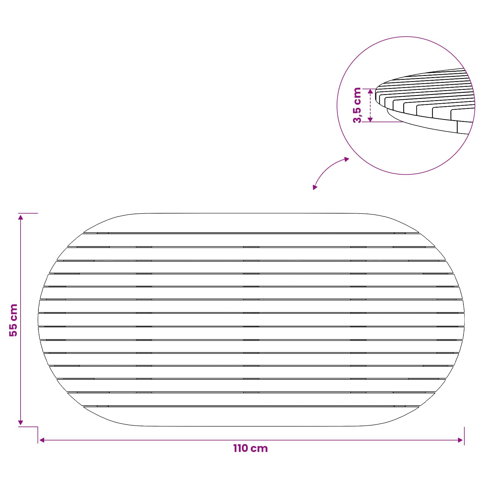 vidaXL Blat stołu 110 x 55 x 3,5 cm Owalny Lite drewno teakowe