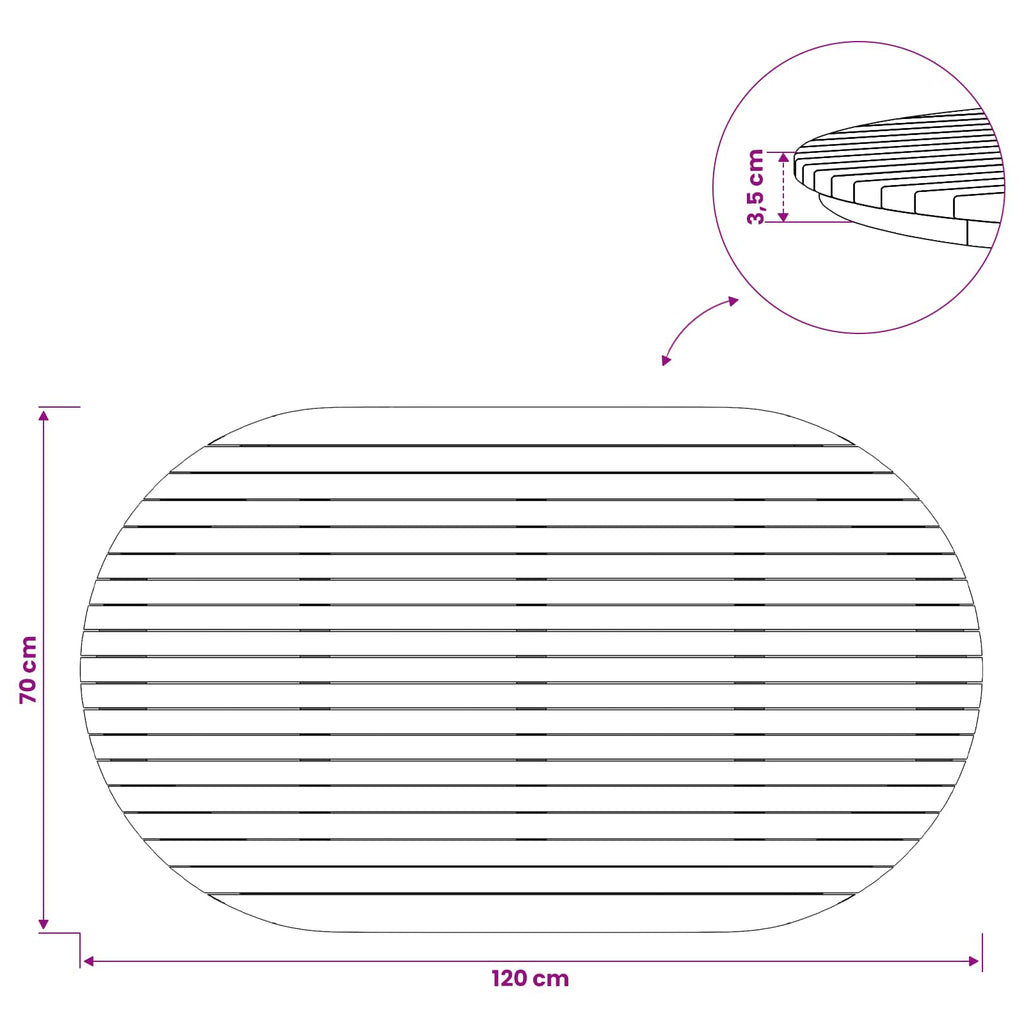 vidaXL Blat stołu 120 x 70 x 3,5 cm Owalny Lite drewno teakowe