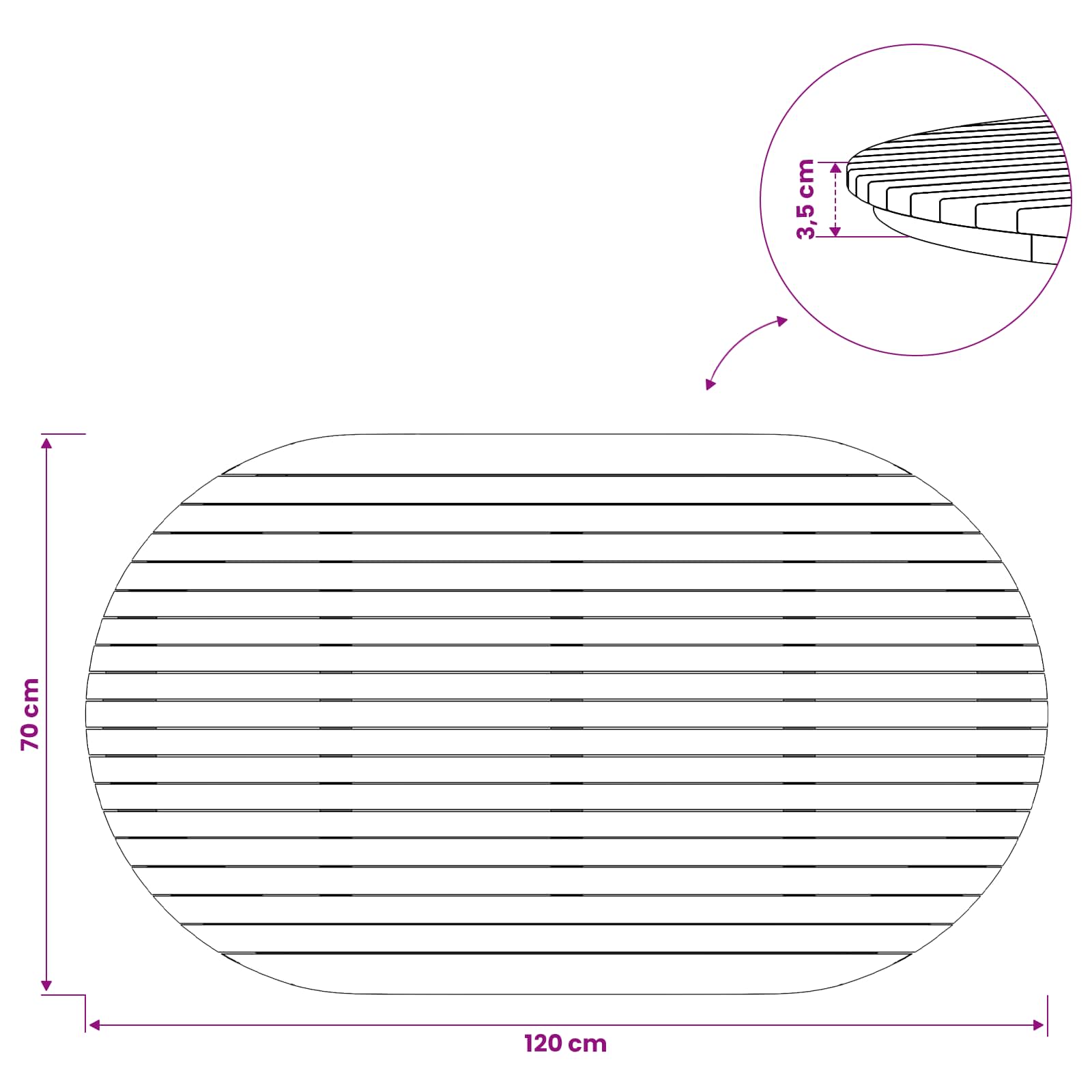 vidaXL Blat stołu 120 x 70 x 3,5 cm Owalny Lite drewno teakowe