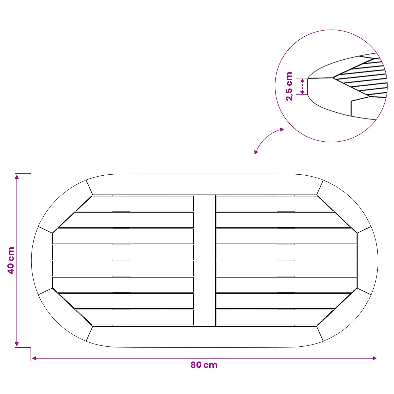 vidaXL Blat stołu 80 x 40 x 2,5 cm Owalny Lite drewno teakowe