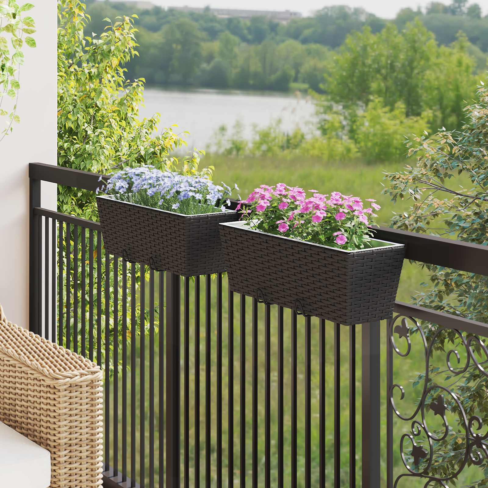 vidaXL Balustrada 2 pcs Czarny 50 x 17 x 17 cm Metal