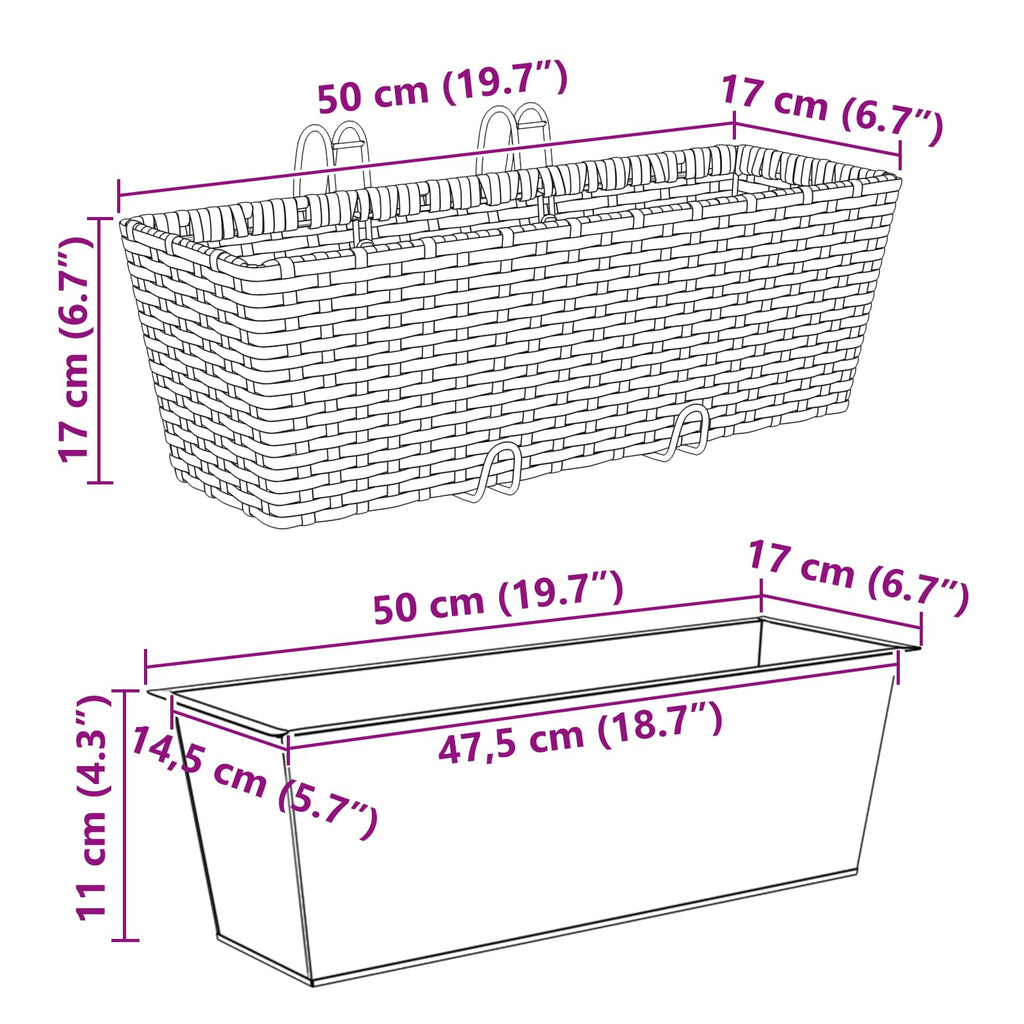 vidaXL Balustrada 2 pcs Czarny 50 x 17 x 17 cm Metal