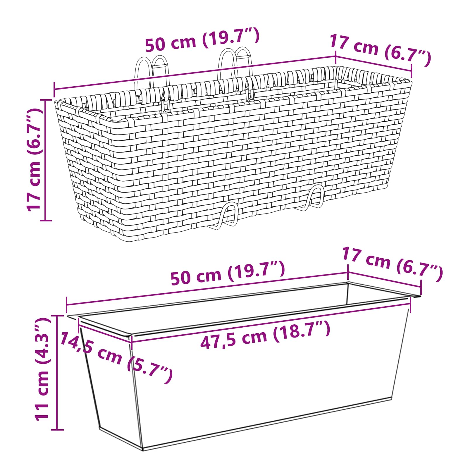 vidaXL Balustrada 2 pcs Czarny 50 x 17 x 17 cm Metal