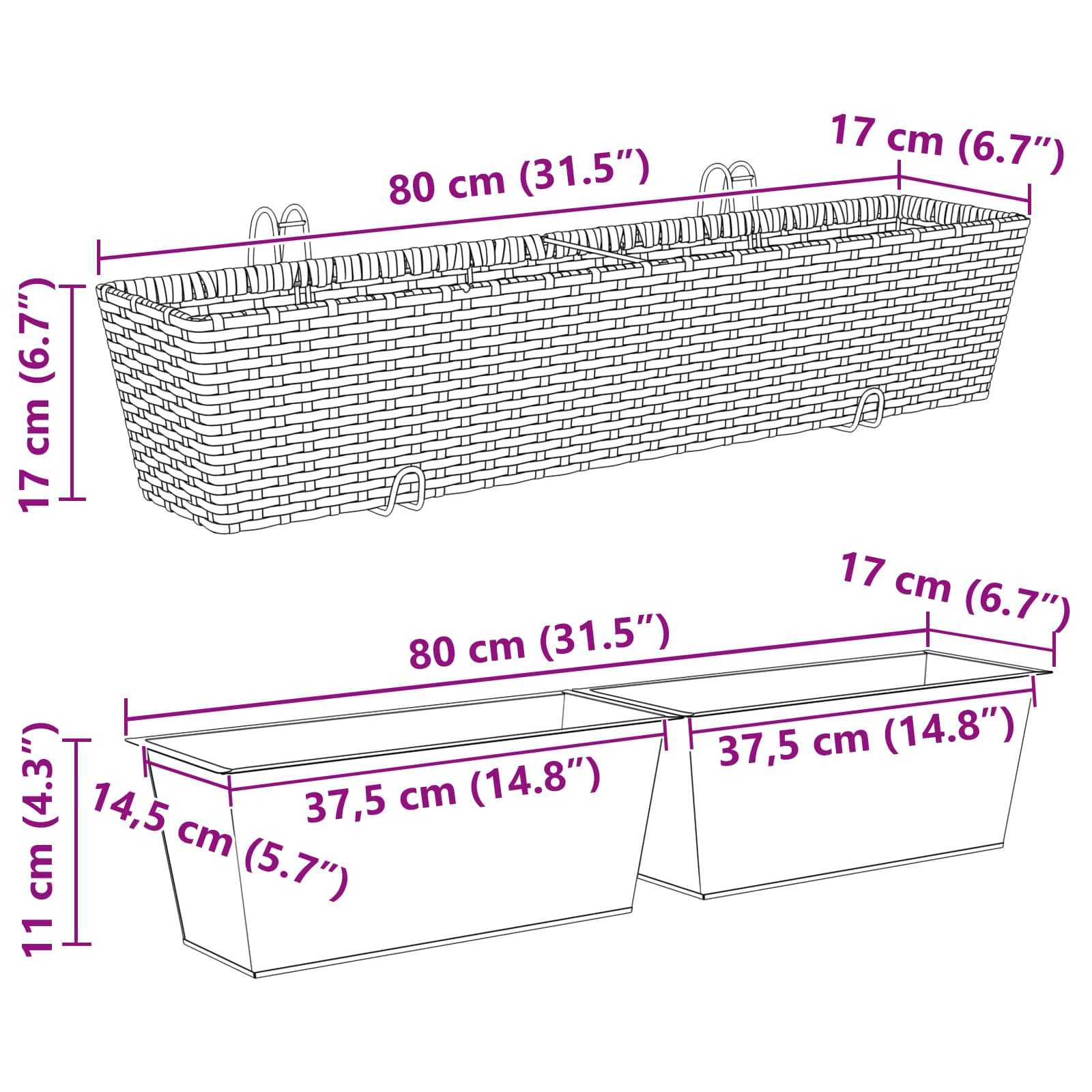 vidaXL Balustrada 2 pcs 80 x 17 x 17 cm Metal