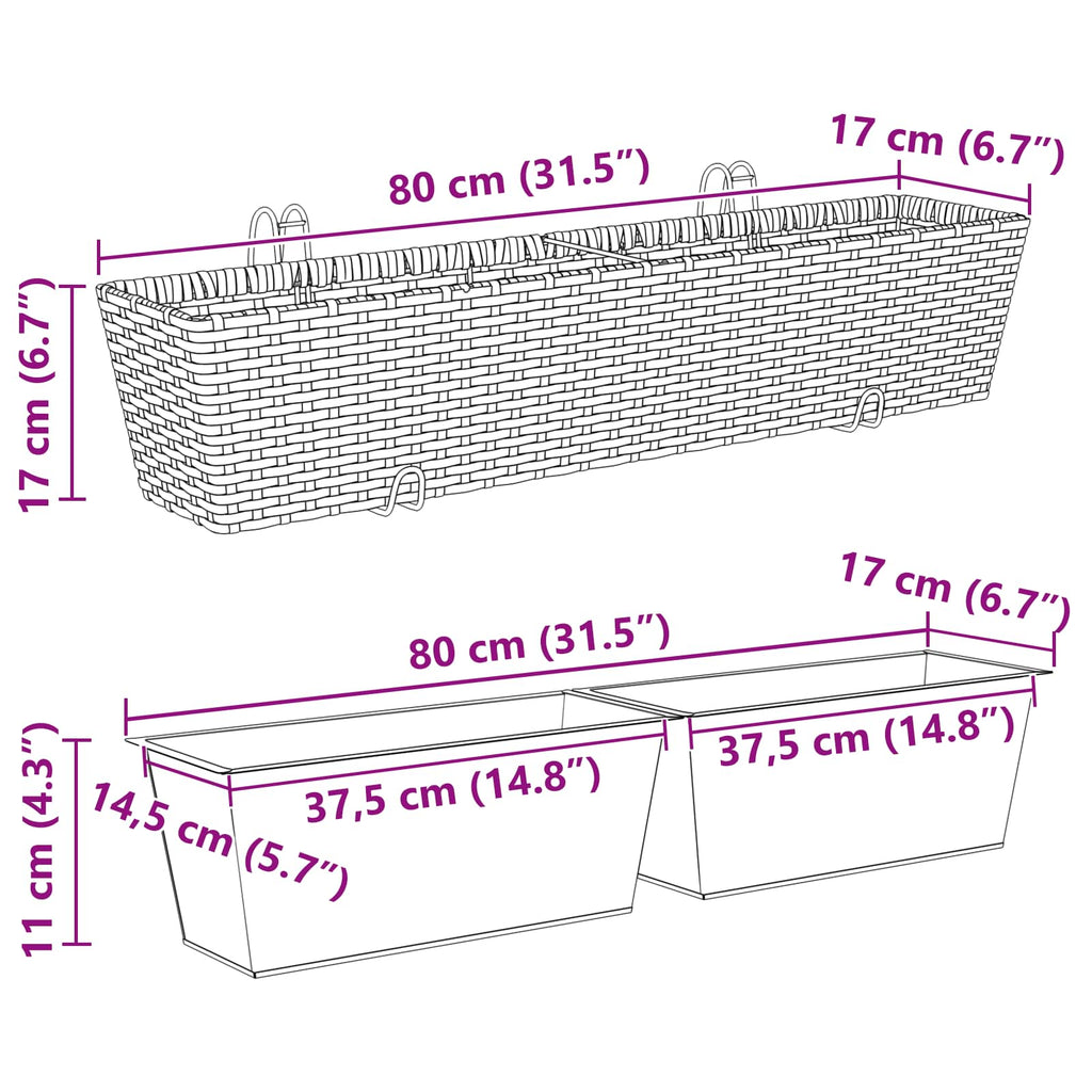 vidaXL Balustrada 2 pcs 80 x 17 x 17 cm Metal