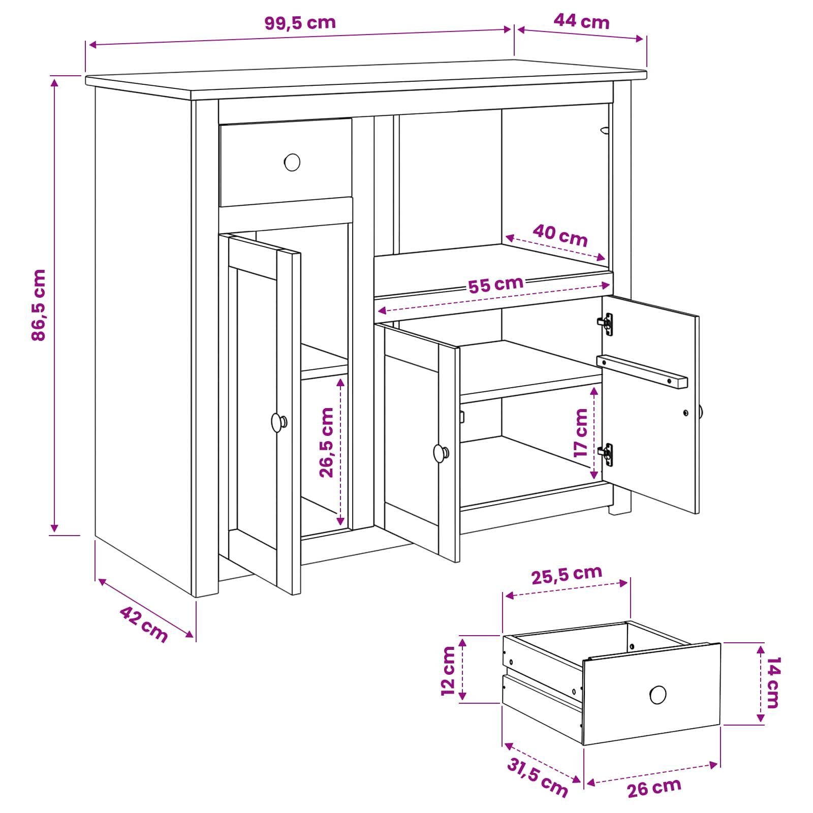VidaXL Szafka pod Mikrofalówkę PANAMA Wosk miodowy 99,5 x 44 x 86,5 cm