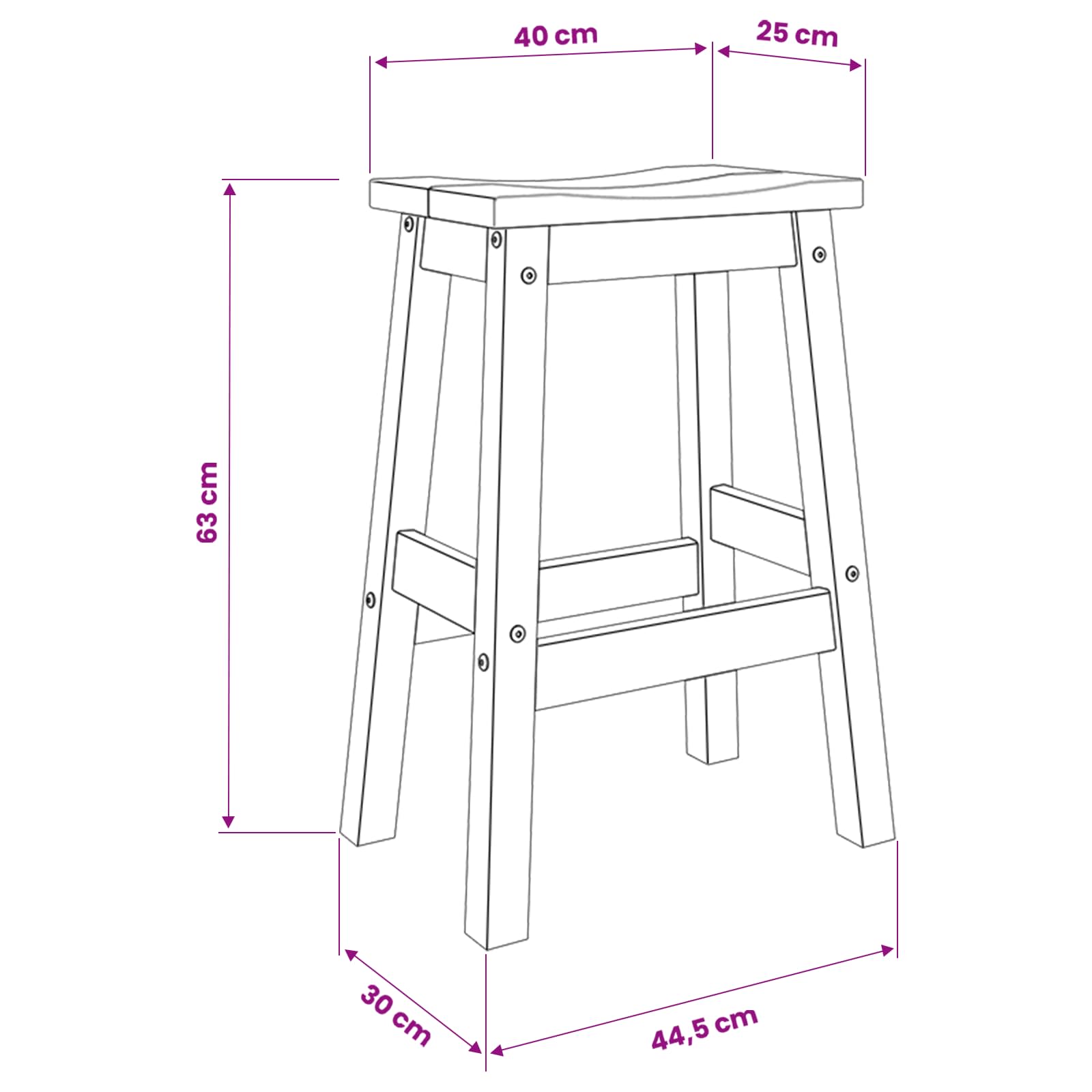 VidaXL Stołek barowy 2 pcs Wosk miodowy 44 x 30 x 63 cm Lite sosnowe