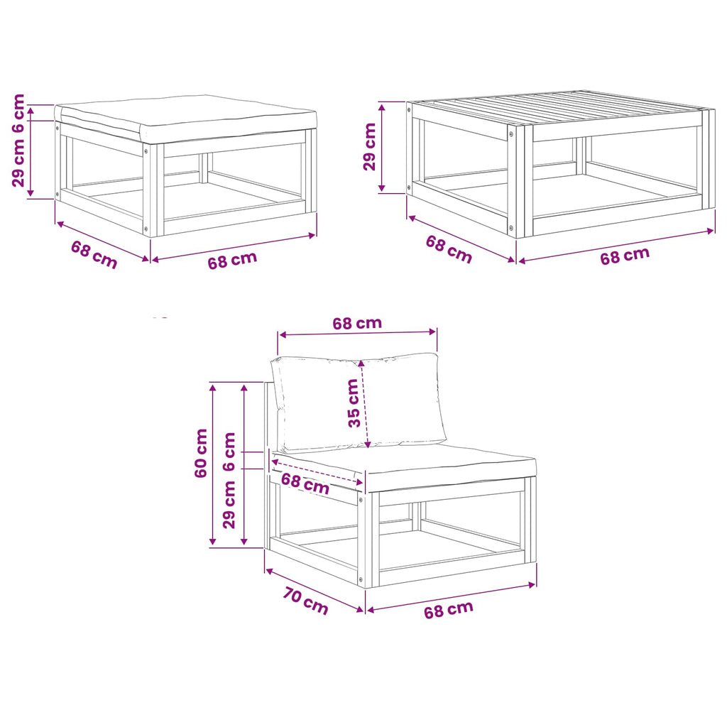 vidaXL Zestaw sof modułowych z poduszkami 3 szt. 2-osobowy