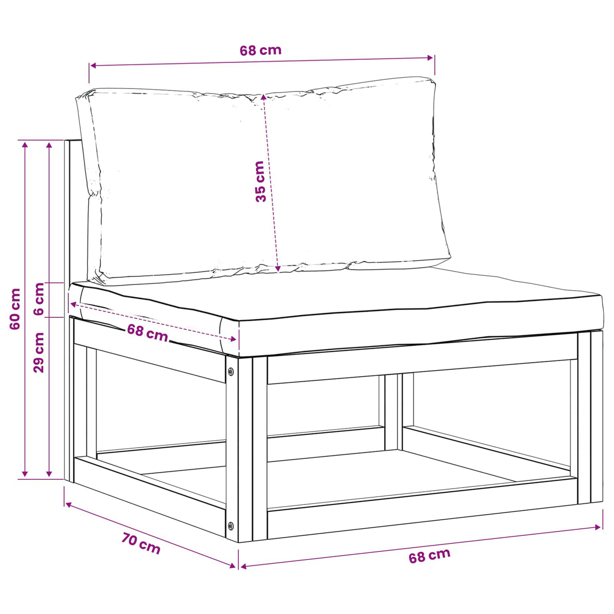 vidaXL Środkowa sofa modułowa z poduszkami Lite Drewno Akacji