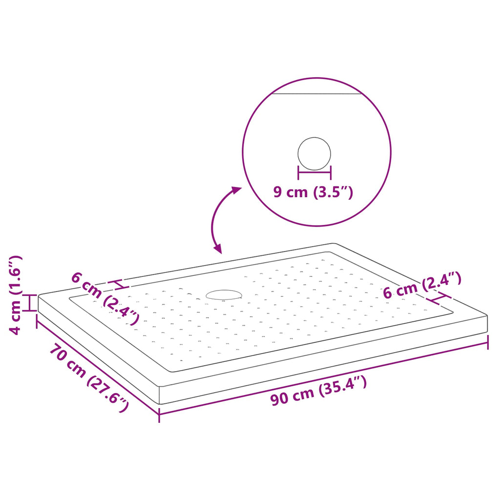 vidaXL Brodzik prysznicowy z kropeczkami 90 x 70 x 4 cm ABS Czarny