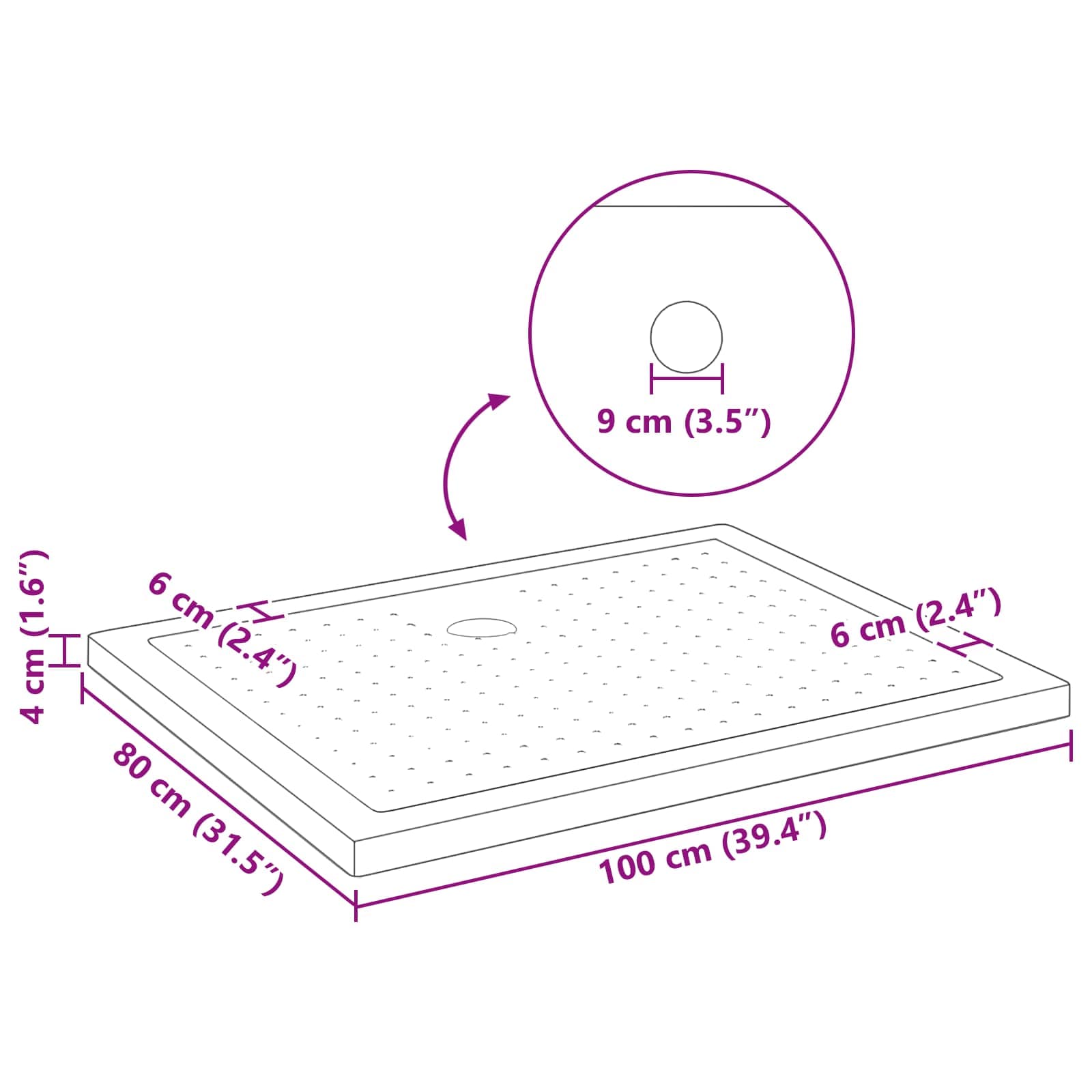 vidaXL Brodzik prysznicowy z kropeczkami 100 x 80 x 4 cm ABS Czarny