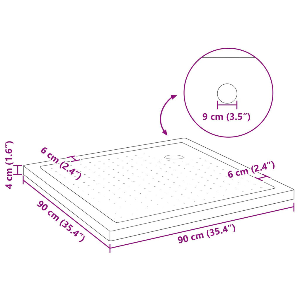 vidaXL Brodzik prysznicowy z kropeczkami 90 x 90 x 4 cm ABS Czarny