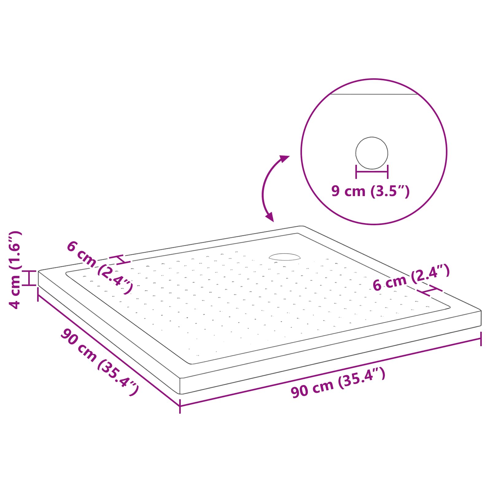 vidaXL Brodzik prysznicowy z kropeczkami 90 x 90 x 4 cm ABS Czarny
