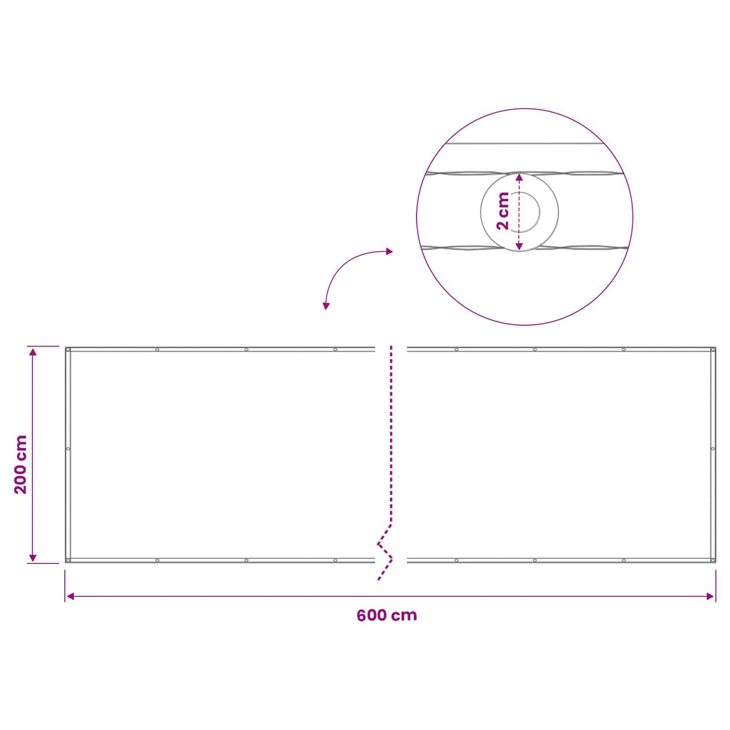 vidaXL Ekran Prywatności Balkonowej 200 x 600 cm Tkanina z powłoką PU