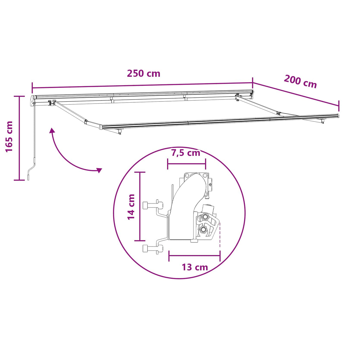 vidaXL Markiza wysuwana Ciemnoszary 2,5 x 2 m tkanina