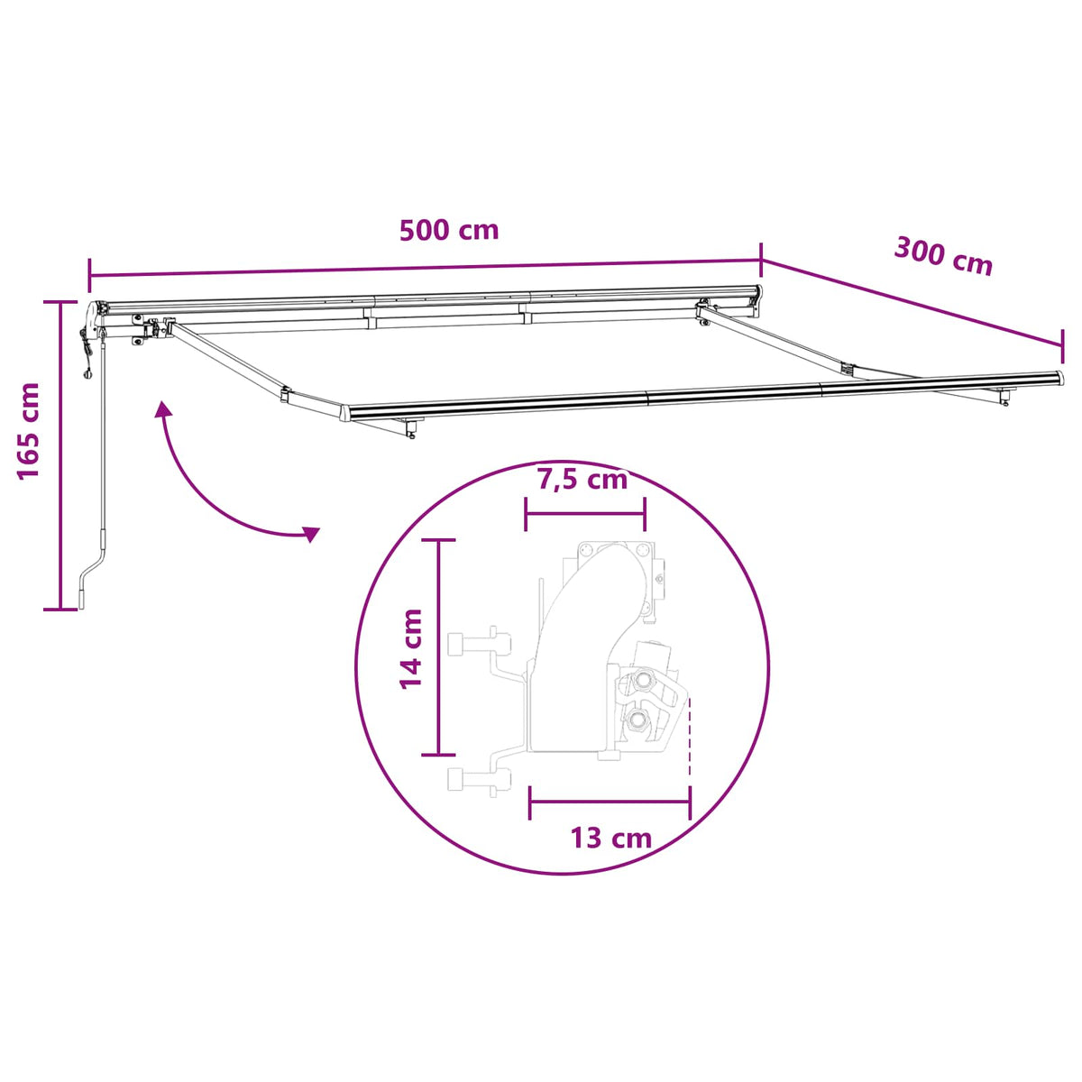 vidaXL Markiza wysuwana Jasnoszary i biały. 500 × 300 cm
