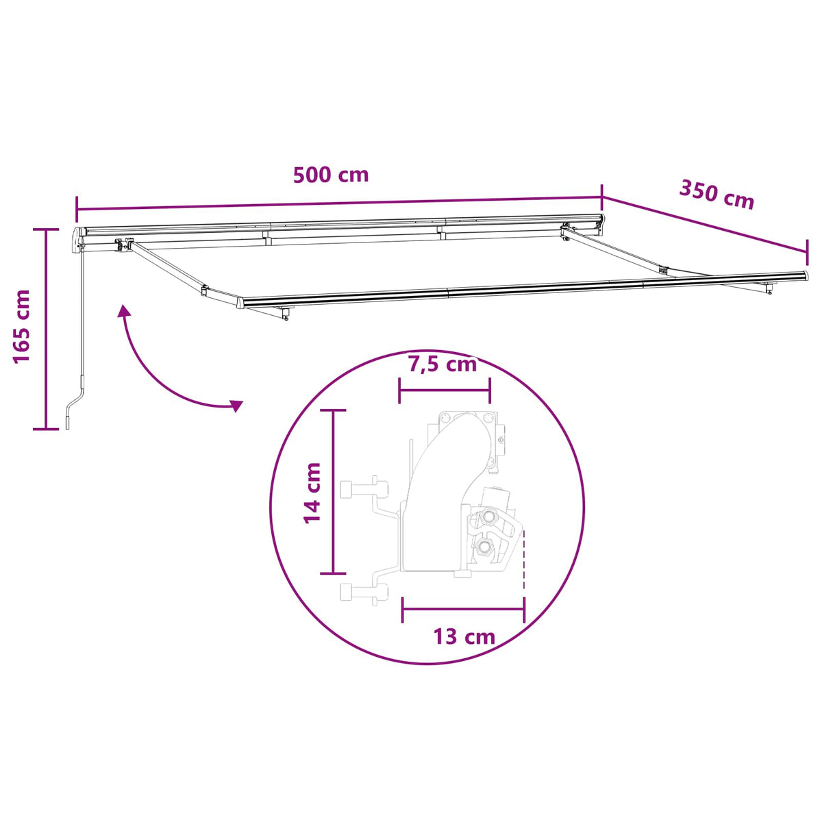 vidaXL Markiza wysuwana Jasnoszary i biały. 500 × 350 cm