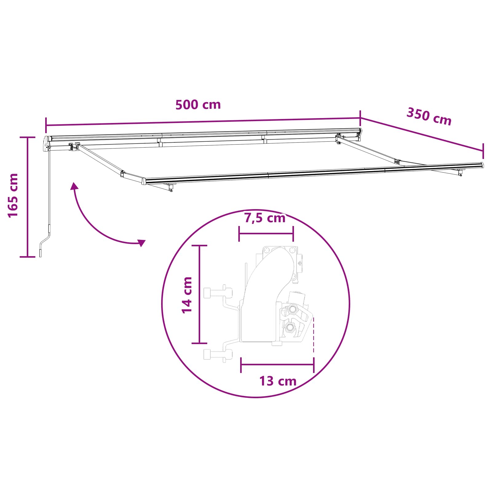 vidaXL Markiza wysuwana Szarobeżowy 500 × 350 cm Poliester i aluminium